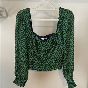 Abercrombie & Fitch Navy and Green Patterned Blouse